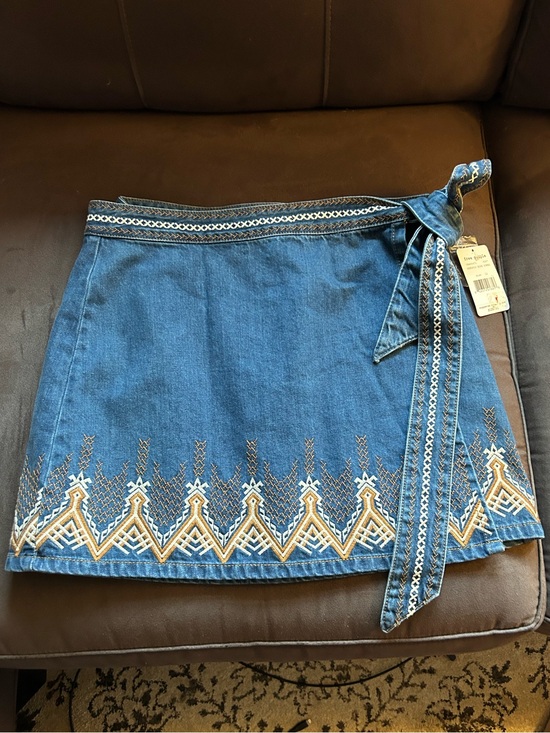 Free People Dresses & Skirts - Free People “Dream Away Hendrix” Embroidered Denim Wrap Mini Skirt w/ Waist Tie